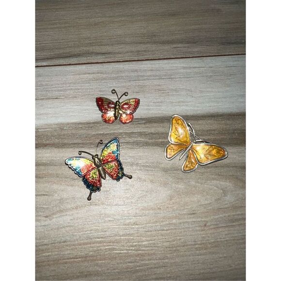 Vintage 3 Butterfly Brooch 3 Enamel Glitter Gold Silver Tone Anne Klein & Others - Picture 1 of 7